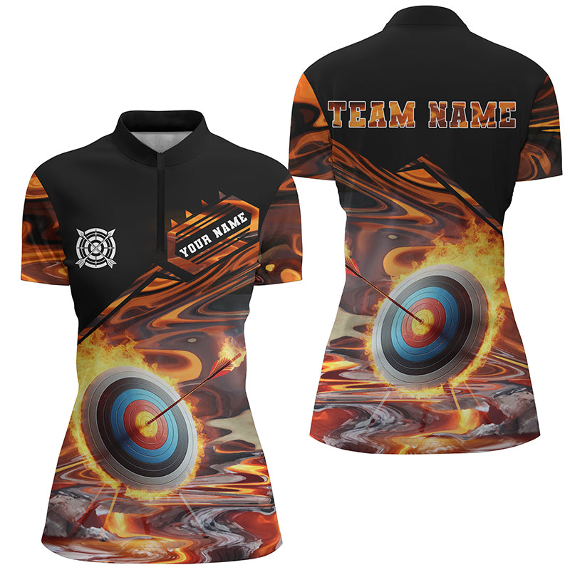 Personalized Flaming Target Archery Women Quarter-Zip Shirts, Best Archery Target Shirts TDM1027