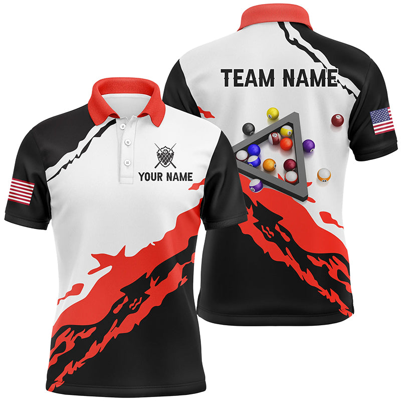Personalized 3D Black Red Billiard Balls Polo Shirts For Men Custom Team Name Billiard Jerseys TDM1058