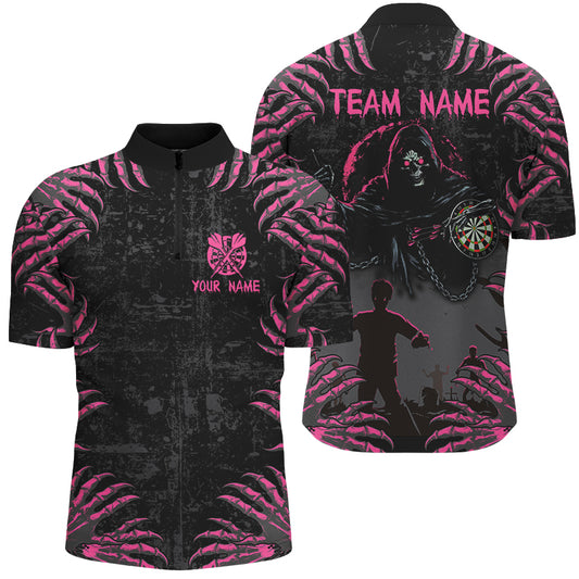 Funny Claw Grim Reaper Men Darts Shirts Custom Grunge Pink Black Halloween Darts Jerseys TDM2697