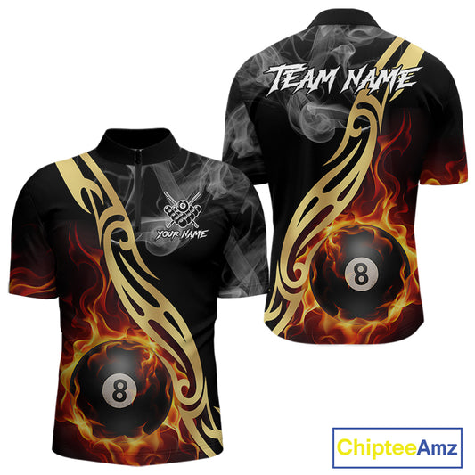 8 Ball Pool Fire Flame Smoke Tribal Billiard Shirt For Men Custom Billiard Team Jersey |Black TDM5399
