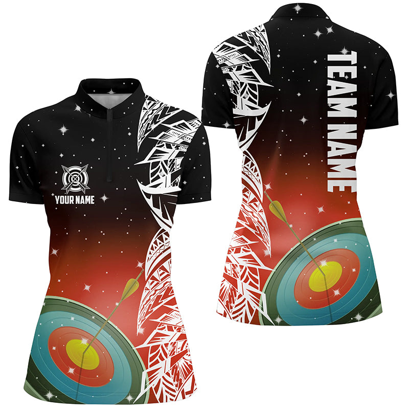 Custom 3D Target Archery Red Galaxy Women Quarter-Zip Shirts, Team League Archery Jerseys TDM1084