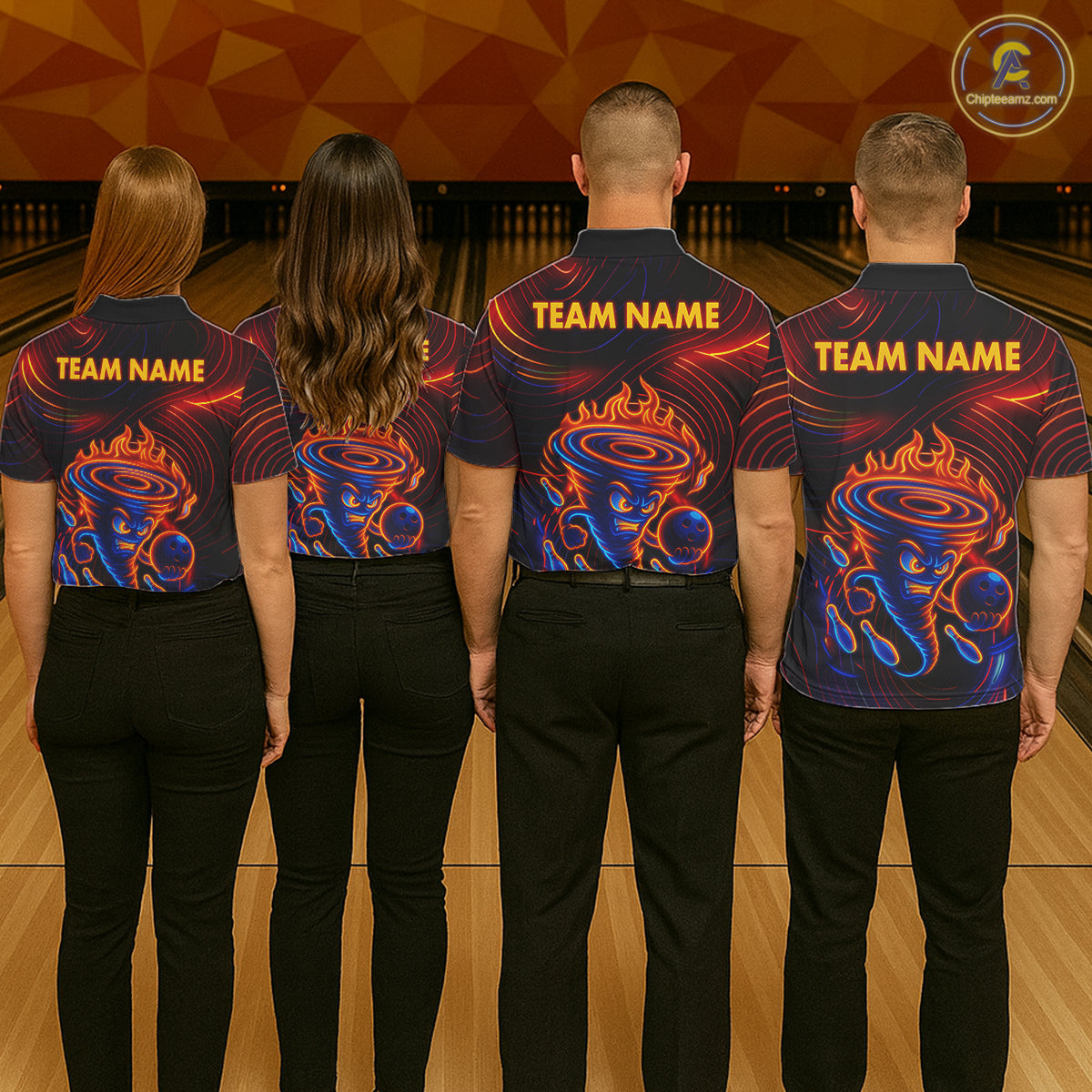 Funny Neon Tornado Flame Bowling Jersey For Men Custom Bowling Shirt Team Polo & Quarter Zip TDM5447