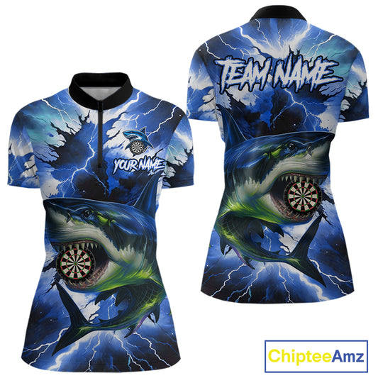 Thunder Lightning Storm Shark Darts Shirt For Women Custom Blue Darts Team Jersey Polo & Quarter Zip TDM4569