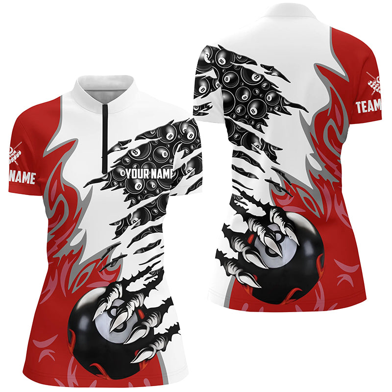 Personalized Claw 8 Ball Pool Red 3D Billiard Women Quarter-Zip Shirts, Billiard Apparel TDM0574