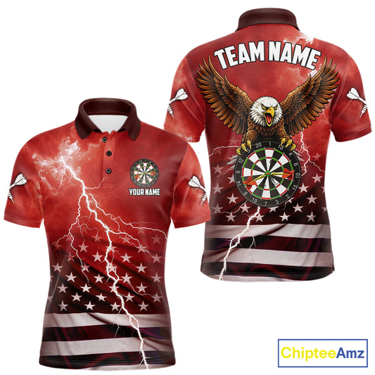 Red Lightning American Flag Eagle Dart Shirt With Pocket Option For Men TDM6553
