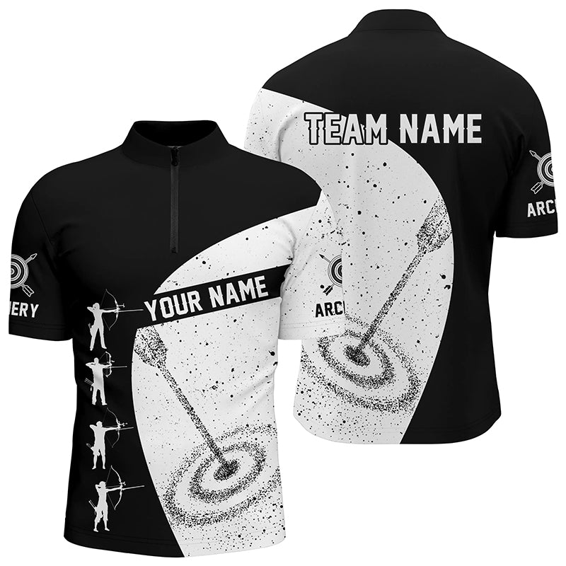 Custom Black White Archery Silhouettes Grunge Style 3D Quarter-Zip Shirts For Men TDM0615