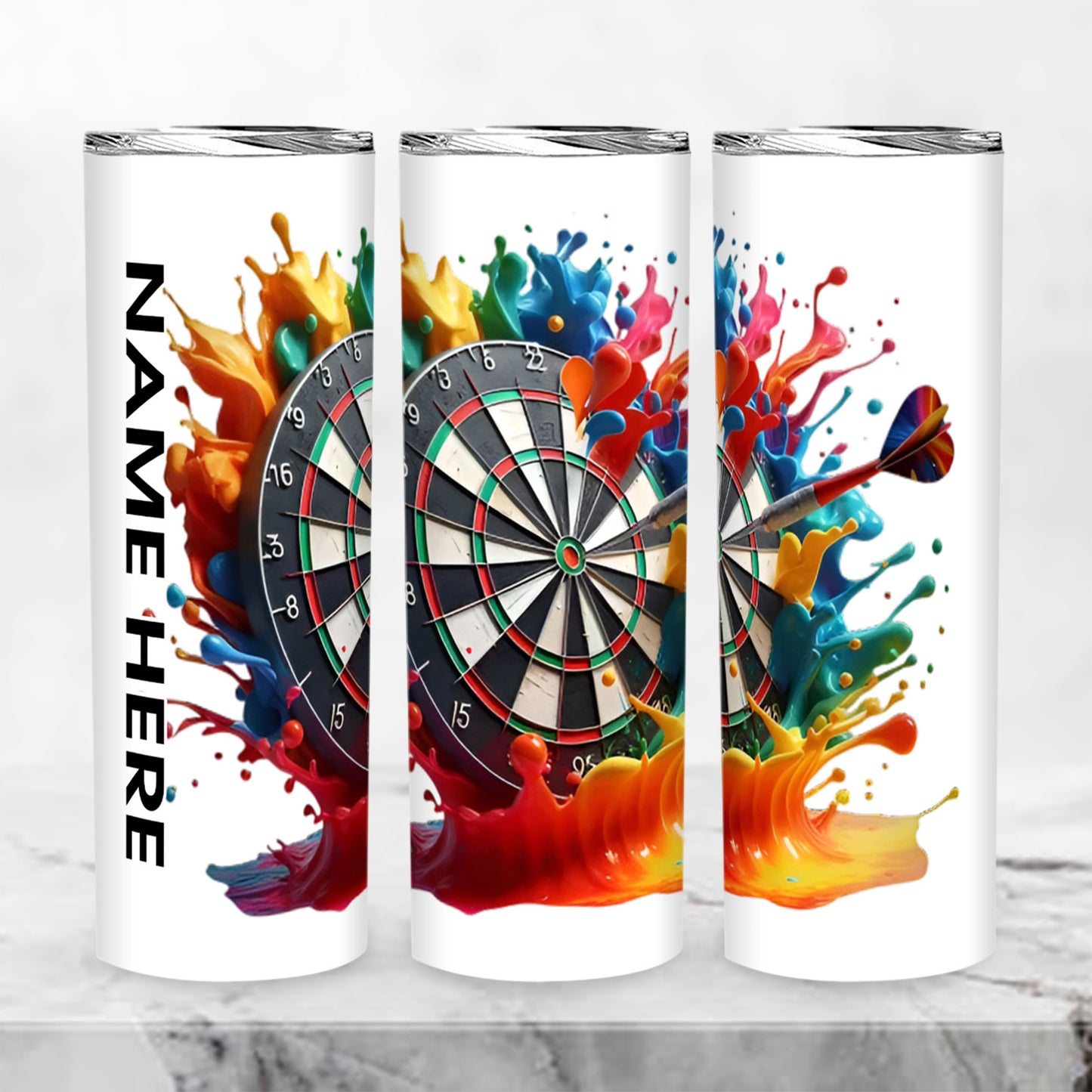 Personalized Colorful Paint Splash Dartboard Skinny Tumbler, Custom Gifts For Darts Player TDM3907
