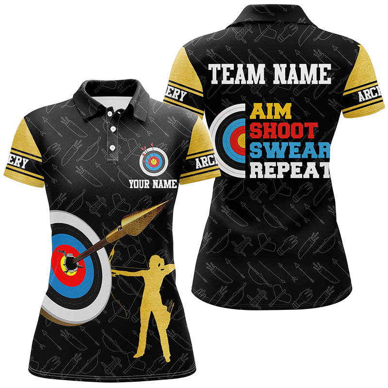 Aim Shoot Swear Repeat Archery 3d Target Custom Name Women Polo Shirts Custom Archery Team Shirts TDM0477