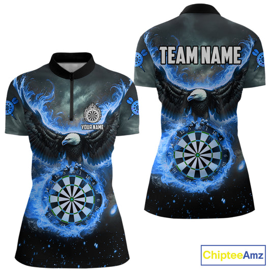Personalized Fire Flame Blue Dartboard Eagle Dart Shirts For Women, Darts League Team Jerseys TDM5373