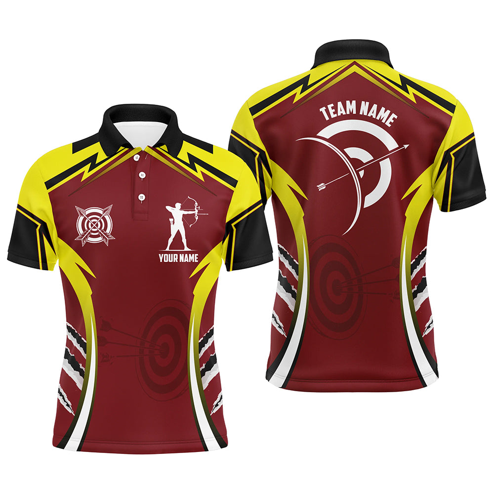 Personalized Red Yellow Archery Games Tournament Men Polo Shirts Custom Archery Jerseys For Team TDM1422