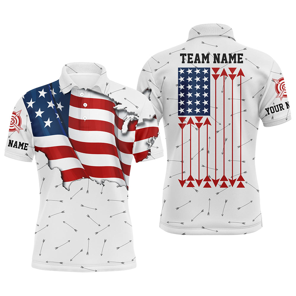 Personalized Patriotic USA Flag Archery Men Polo Shirts Custom Name Archery Team Uniform Shirts TDM0740