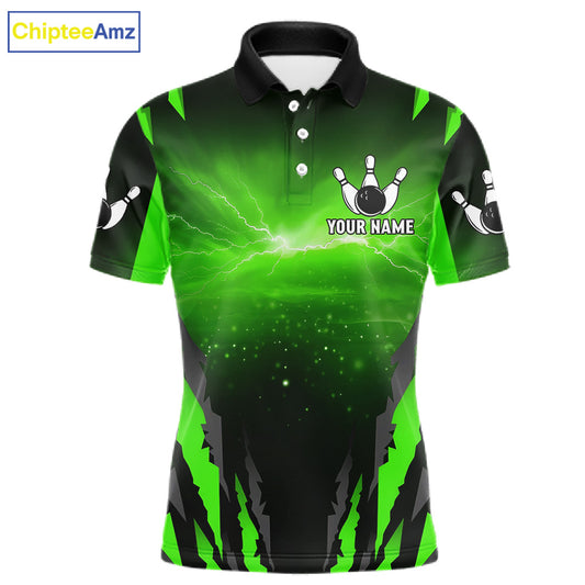 Green Thunder Lightning Cobra Snake Bowling Shirts For Men Custom Bowling Jersey Polo & 1/4 Zip TDM6084