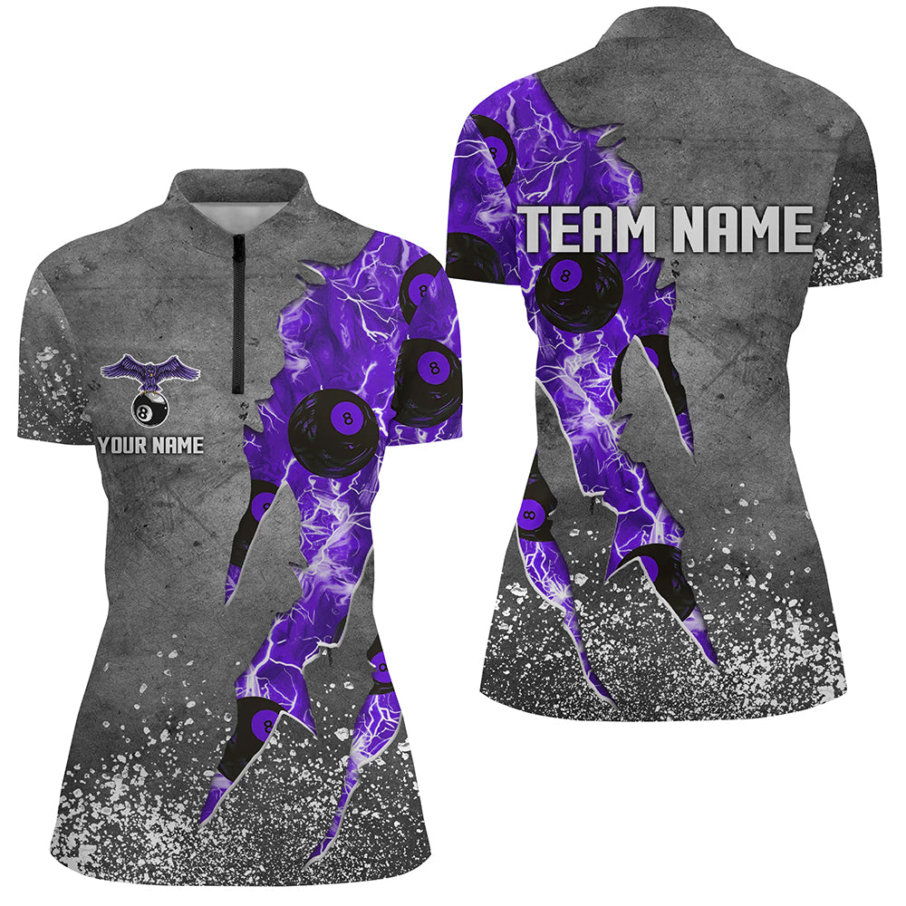 Custom Ball 8 Thunder Lighting Grunge Billiard Shirts For Women Best Billiard Team Jersey |Purple TDM1659