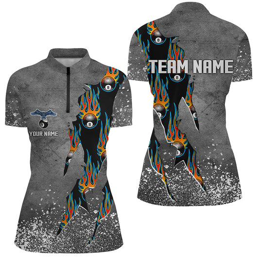 Custom Ball 8 Grey Grunge Billiard Shirts For Women Best Custom Team Name Billiard Jerseys |Blue TDM1561