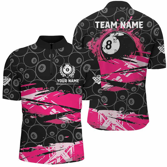 Custom Pink Grunge Billiard 8 Ball Jerseys Shirts For Men, Personalized Billiard Pool Player Gifts TDM1939