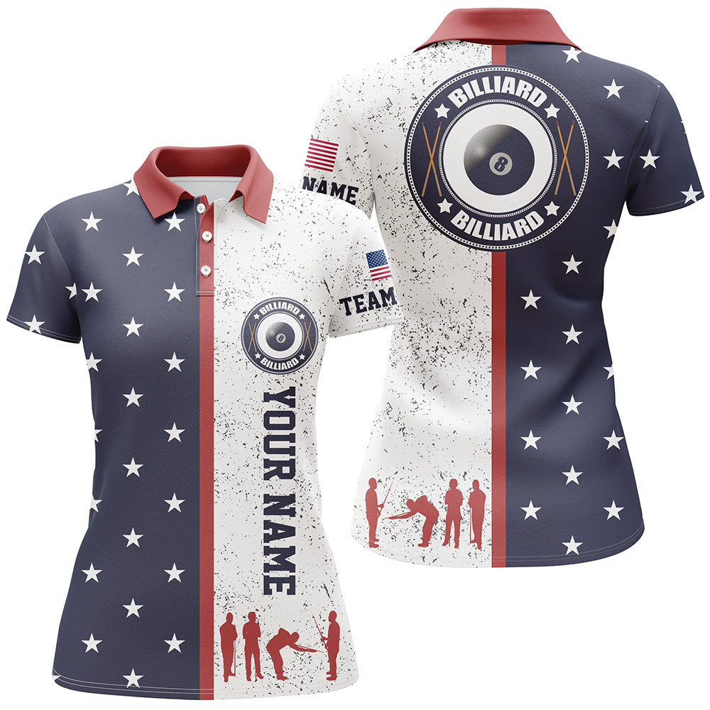 Customized Patriotic USA Flag Custom Billiard Polo Shirts For Women, Patriotic Billiard Team Shirts TDM0468