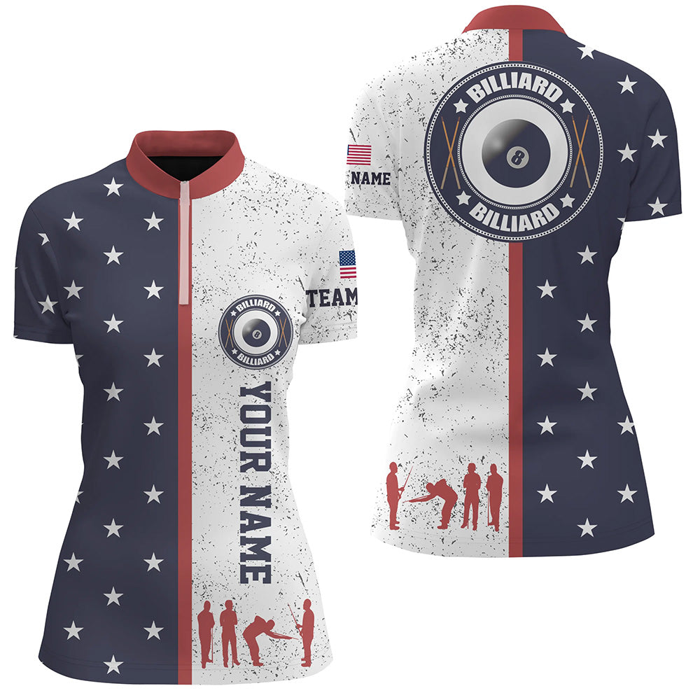 Customized Patriotic USA Flag Billiard Women Quarter-Zip Shirts Best Billiard Team Shirts TDM0468