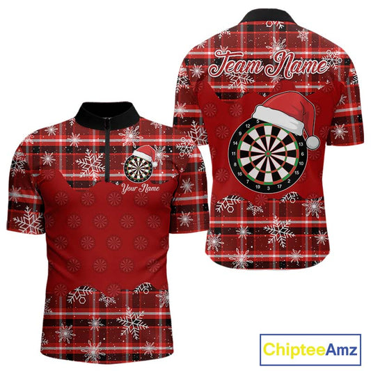 Funny Santa Dartboard Mens Darts Shirt Custom Red Plaid Snowflake Christmas Darts Jerseys Gifts TDM5182
