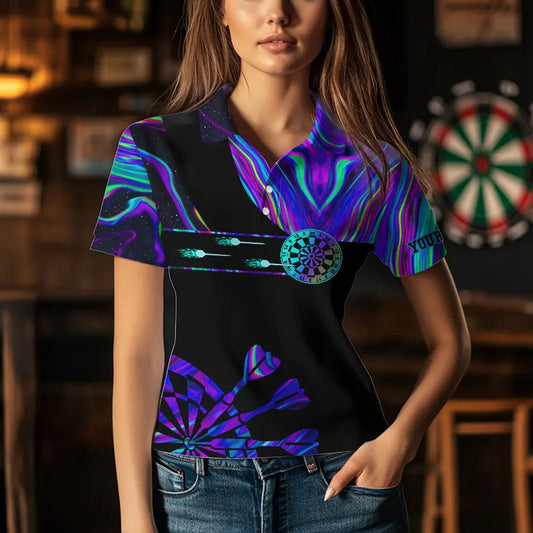 Neon Purple Blue Darts Tie Dye Custom Dart Polo Shirts For Women Glowing Dart Jerseys TDM3559