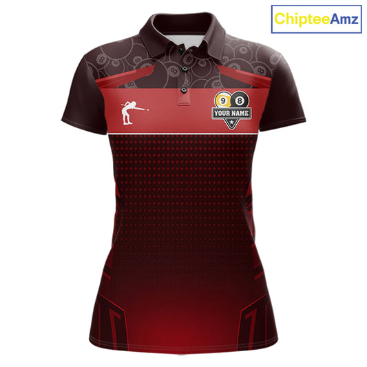 Red Funny Tropical 8 Ball & 9 Ball Billiard Shirt For Women Custom Pool Team Jersey Polo & 1/4 Zip TDM7242