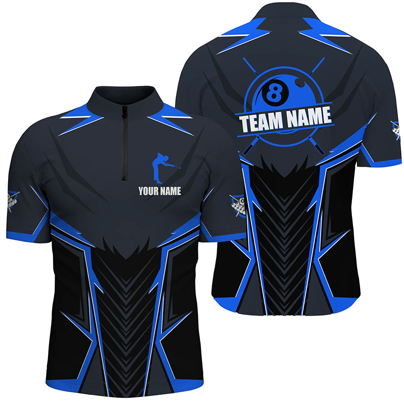 Billiard Jerseys For Women Custom Polo & Quarter-Zip Billiard Team Shirts, 8 Ball Pool Shirt |Blue TDM3030