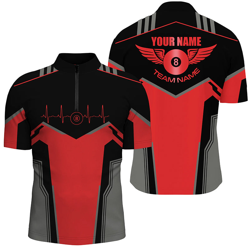 Personalized Billiard 8 Ball Wings Short Sleeve Men's Shirts, Billiard Jerseys Tournament |Red TDM2304