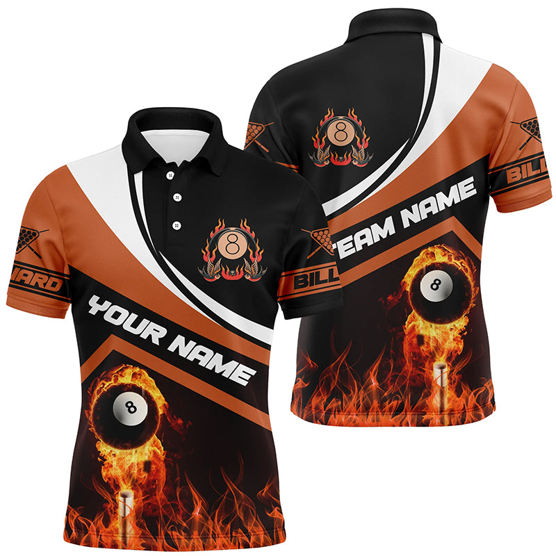 Customized Name Flaming 8 Ball 3D Billiard Polo Shirts For Men, Custom Billiard 8 Ball For Team TDM0175