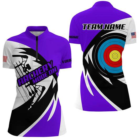 Personalized Purple Archery Jerseys Women Polo & Quarter-Zip Shirts Custom Archery Bow Shirts TDM1952