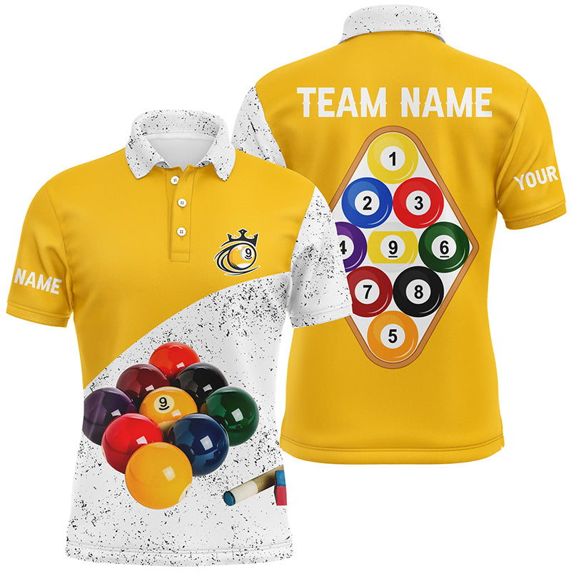 Personalized 9 Ball Pool White Grunge Men Billiards Polo Shirts, 3D Billiard Balls Jerseys Shirts TDM1063