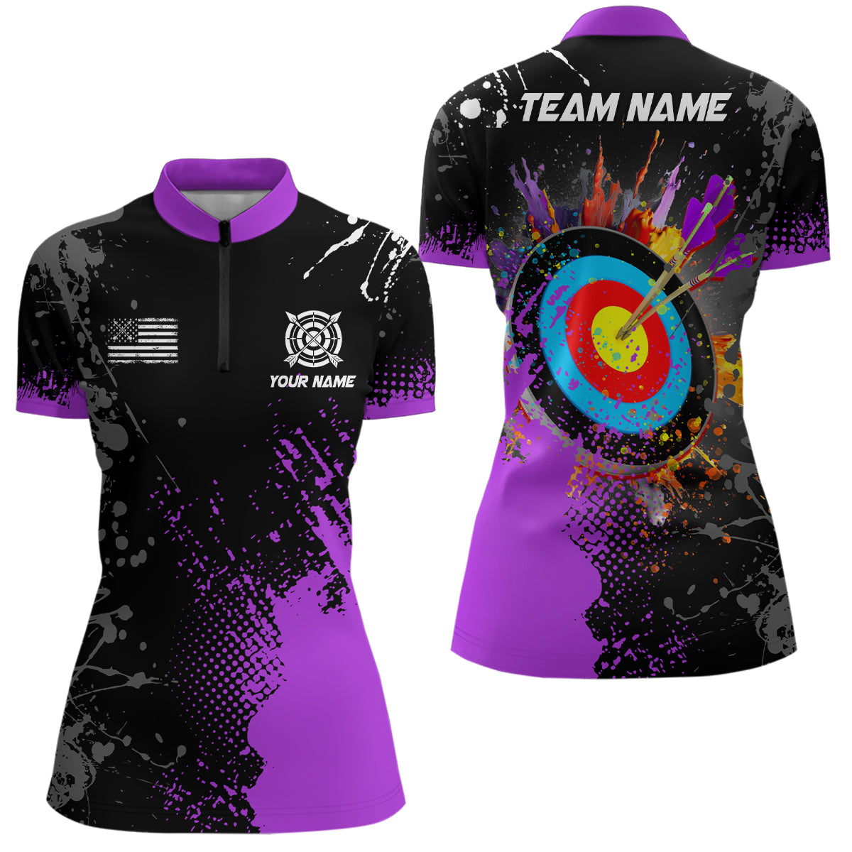 Personalized Paint Purple 3D Target Archery Women Quarter-Zip Shirts, Archery Jerseys Attires TDM1190