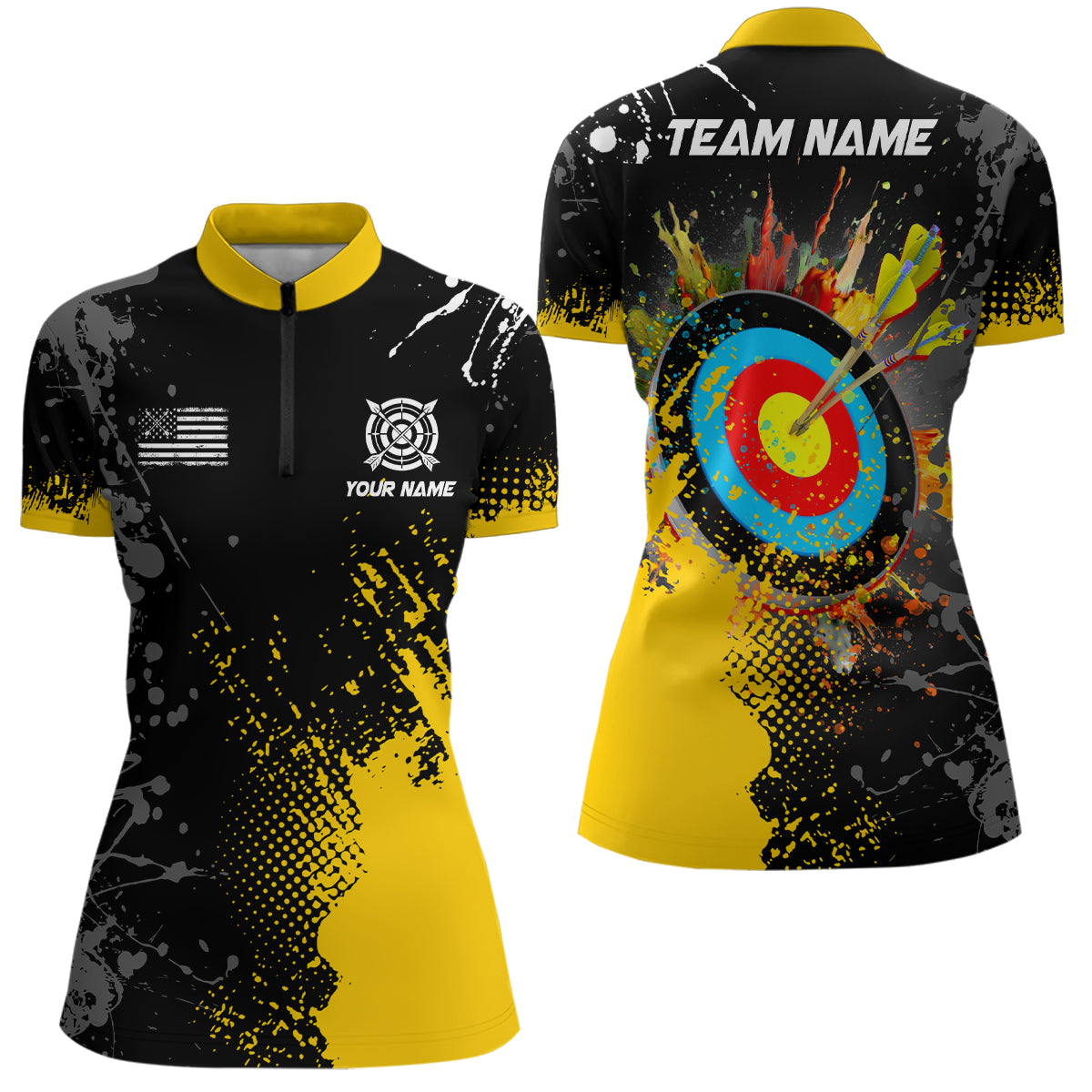 Personalized Paint Yellow 3D Target Archery Women Quarter-Zip Shirts, Archery Jerseys Attires TDM1191