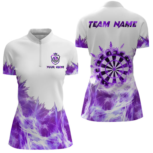 Purple Icy Light White Darts Polo & Quarter Zip Custom Dart Shirts For Women Team Darts Jerseys TDM3684