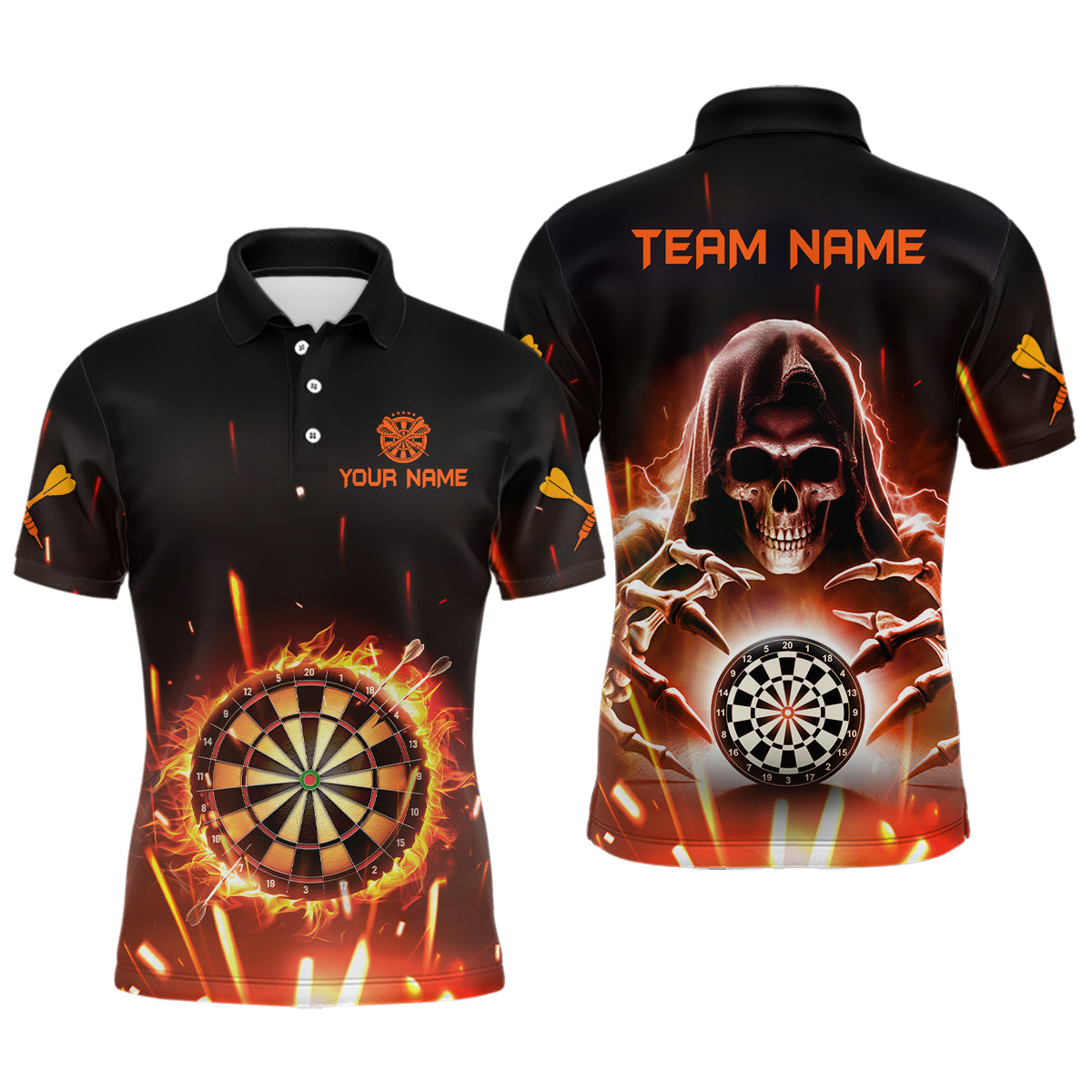 Personalized Skull Darts Board Fire Flame 3D Men Darts Polo Shirts Custom Darts Team Jersey TDM1404