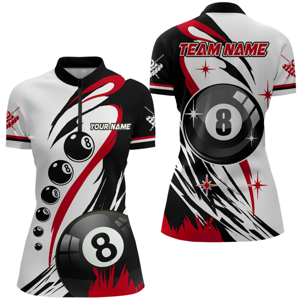 Red Jerseys Billiard 8 Ball Pool Women Quarter-Zip Shirts Best Custom Billiard Team Shirts TDM1231