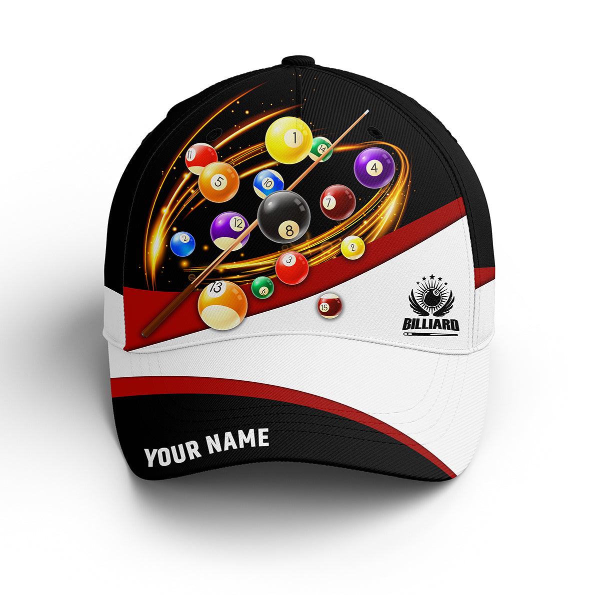 Custom Name Red Black Billiards Caps, Personalized 3D All Over Print Billiard Hats For Player TDM0157