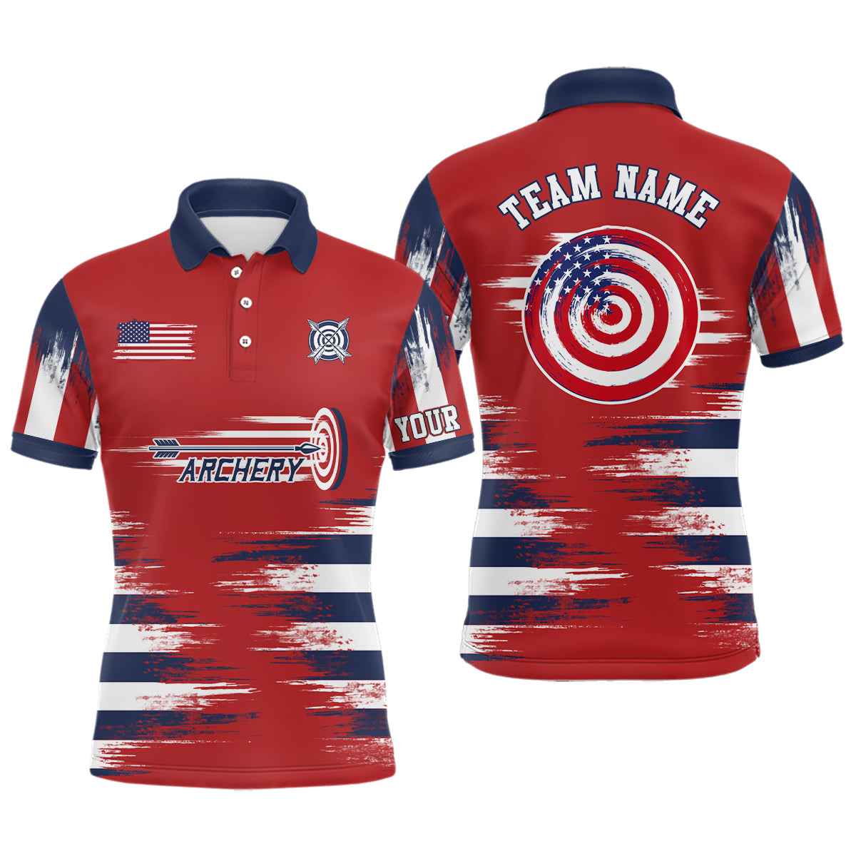 Personalized Red US Archery Target Men Polo Shirts Custom Team Name Archery Jerseys Shirts TDM0470