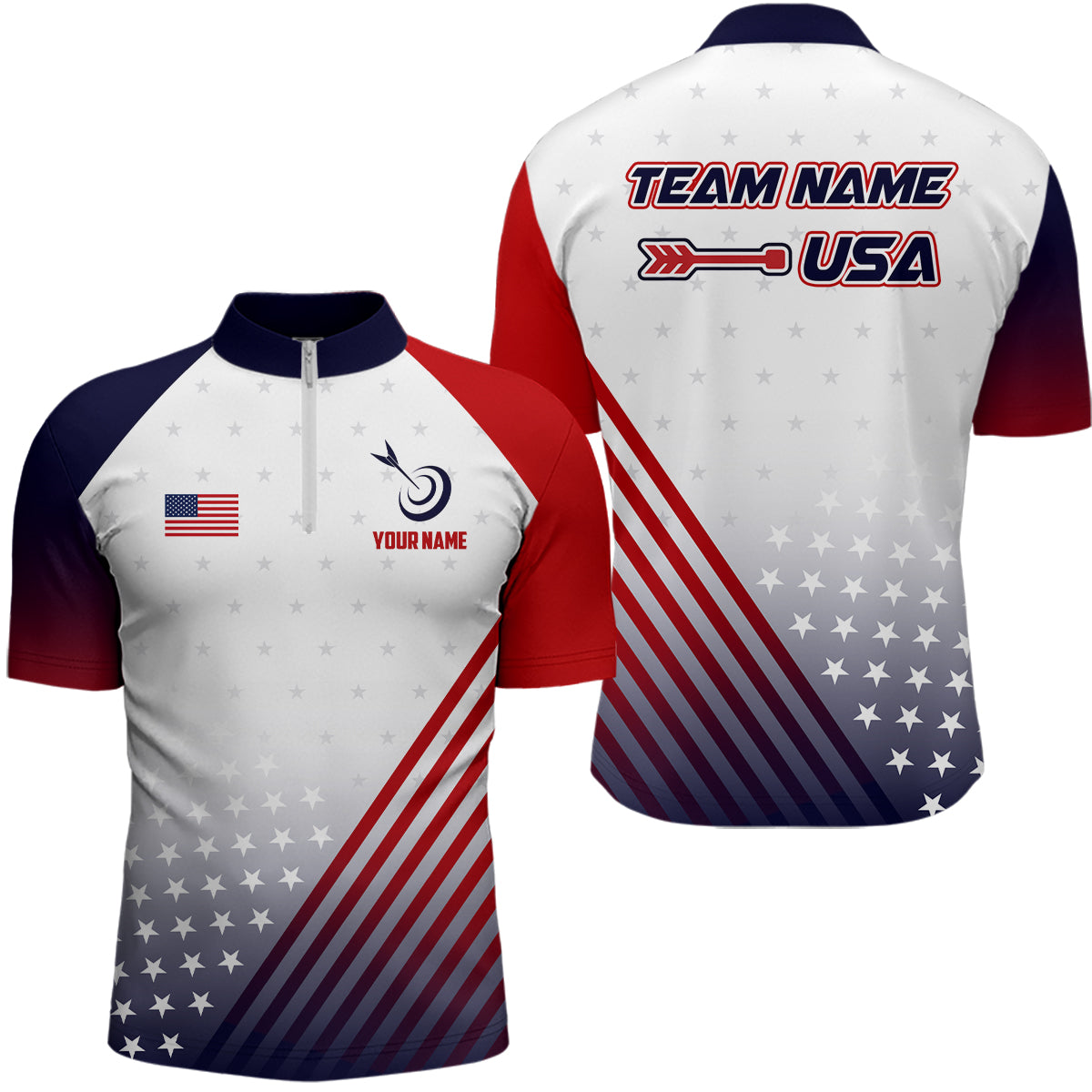 Personalized Patriotic US Flag Archery Men Polo & Quarter-Zip Shirts Custom Team Archery Jerseys TDM1763