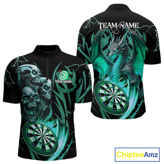 Personalized Skull & Dragon Darts Shirt For Men Custom Lightning Dartboard Team Jersey |Turquoise TDM4778