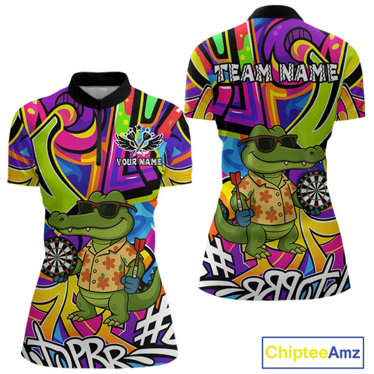 Funny Alligator Colorful Graffiti Style Custom Darts Shirt For Women Best Darts Jersey Team Outfit TDM4781