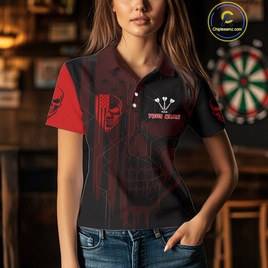 Custom Darts Team Polo Shirt For Women Red Flame Dartboard - Darts Jersey NYN0702
