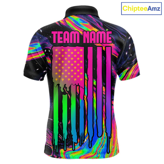 Colorful Holographic men's 8 Ball billiard polo jersey, custom pool team shirt, cue sports tournament apparel, professional league uniform