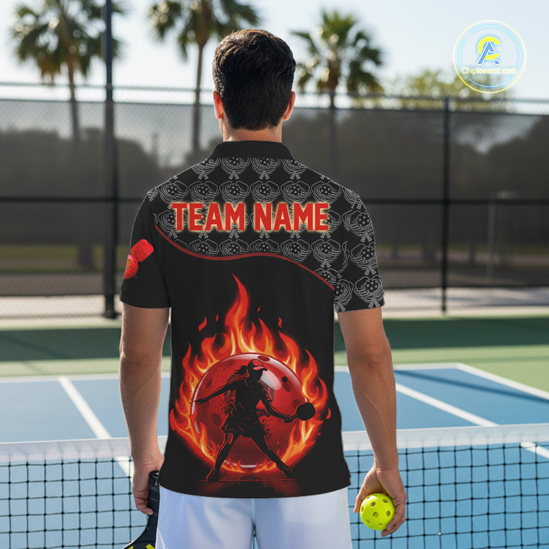 Custom Silhouette Human Red Flame Pickleball 3D Ball Jerseys Men Pickleball League Shirts NYN2165