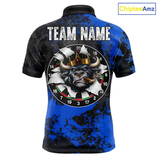 Personalized Black & Grunge Crown Blue Funny Bull Cracked Darts Shirts For Men Dart Team Jerseys NYN2817