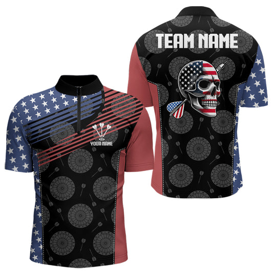 Personalized US Flag Skull Custom Patriotic Dart Shirts For Men, Dart Team Jerseys NYN0013
