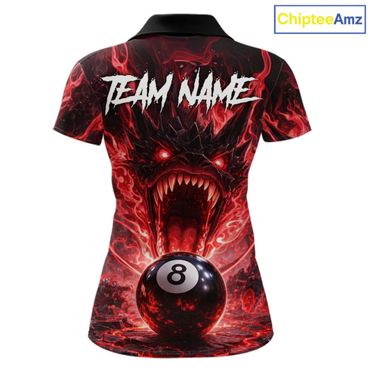 Dragon 3D Pool 8 Ball Women's Billiard Shirt Custom Red Flaming Billiard Team League Attire NYN2546