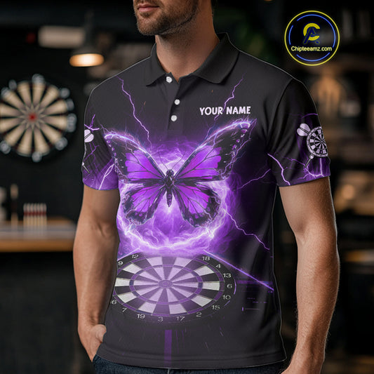Lightning Butterfly Dartboard Custom Purple Mens Polo Dart Shirt Funny Dart Jerseys NYN1763