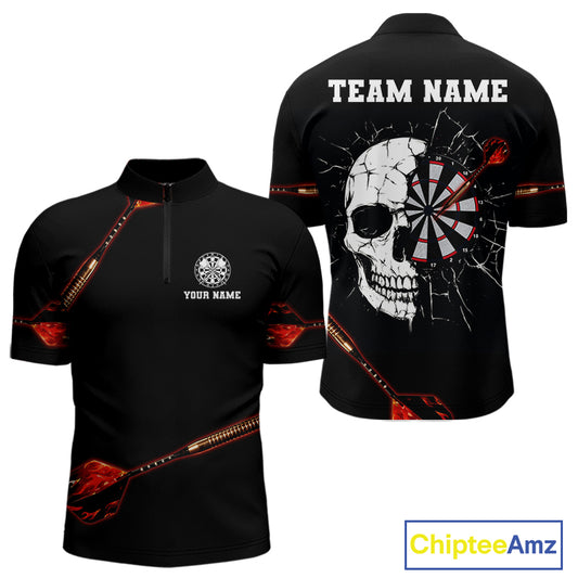 Custom Black And Red Dart Arrow Skull Dart Shirts For Men Outfits Dart Team Jerseys NYN0045