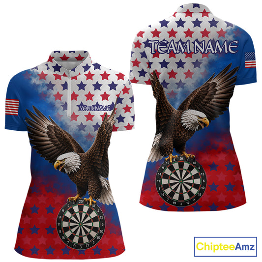 Grunge patriotic American flag eagle dart 1/4-zip shirt for women custom darts jersey
