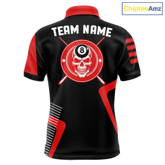 Black & Red Skull Pool 8 Ball Men Billiard Polo & 1/4-Zip Shirt Personalized Ball Billiard Attire NYN2593
