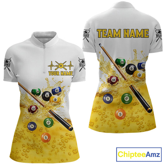 Funny Beer Play Pool Balls Billiard Team Shirt For Women Custom Billiard Polo & 1/4 Zip Attire NYN2474
